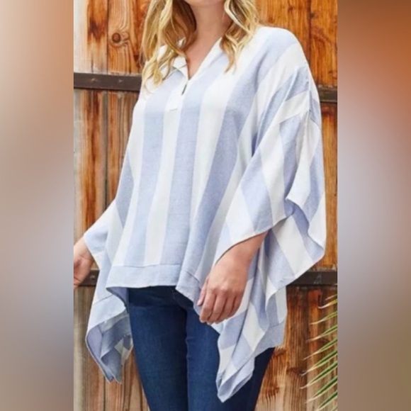 Karen Kane Tops - Karen Kane Light Blue and White Striped Oversized Poncho Small
